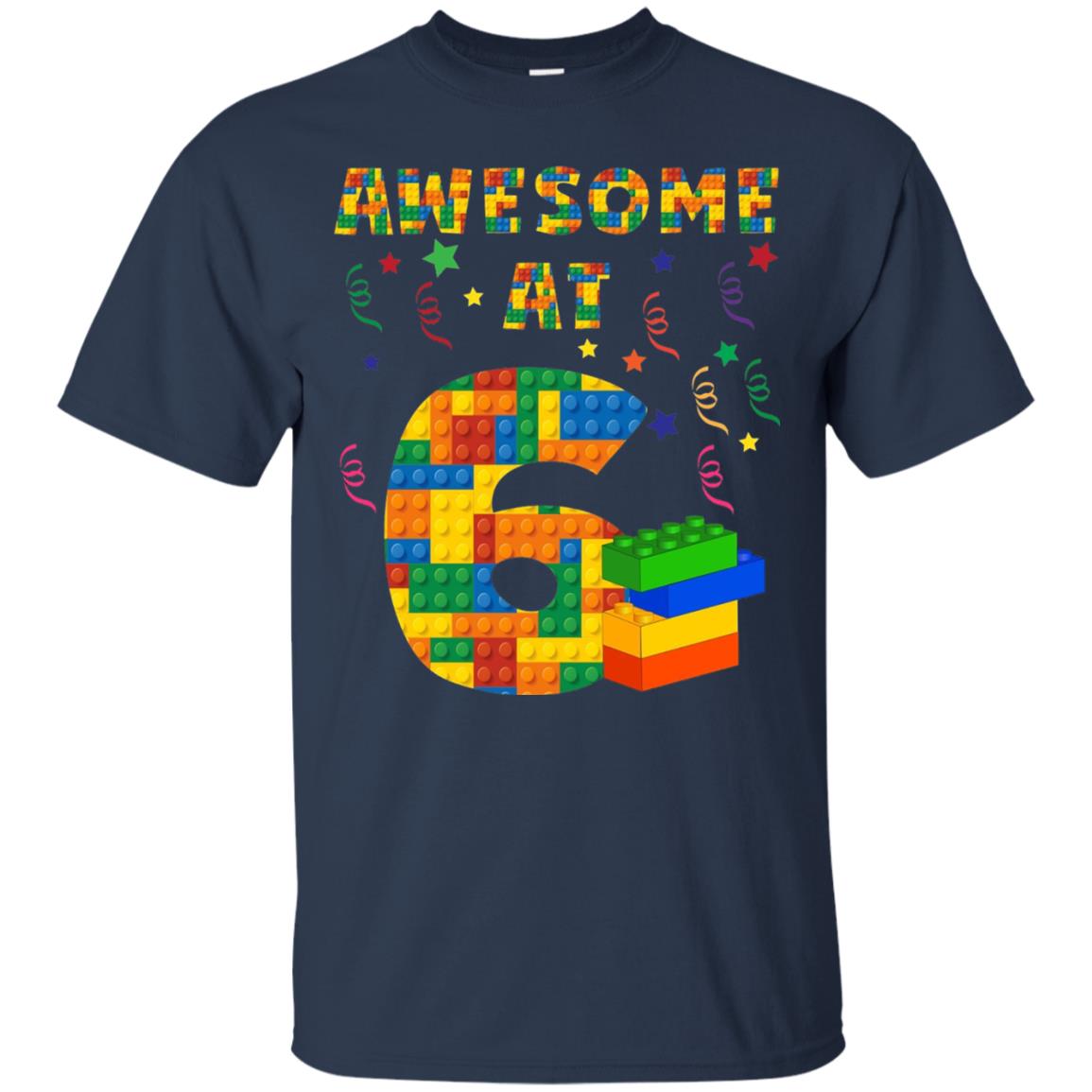 Awesome At 6 Age 6 Six Blocks Bricks Theme Shirt Navy