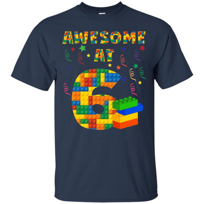 Awesome At 6 Age 6 Six Blocks Bricks Theme Shirt Navy