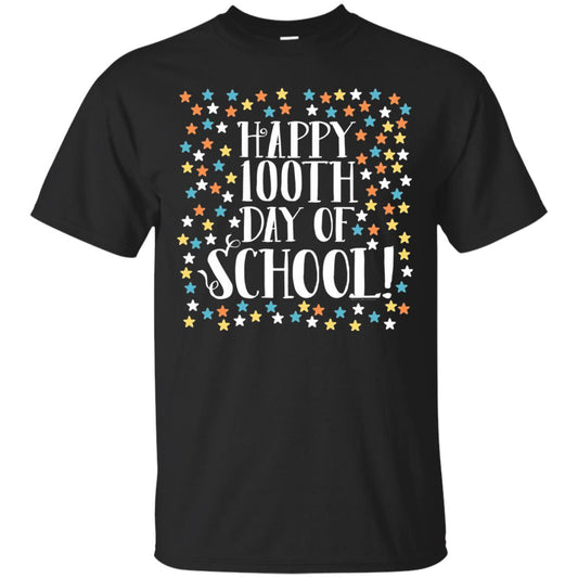 Teacher T-shirt Happy 100th Day Of School 100 Stars Black