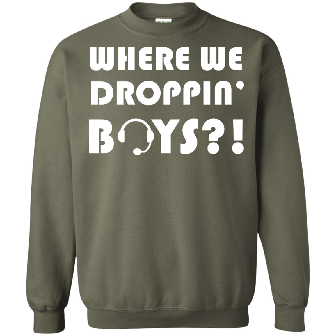 Where We Dropping Boys Gamer Shirt Military Green