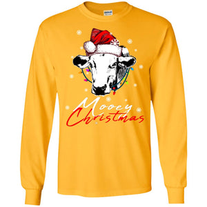 Mooey Merry Christmas X-mas Cow With Santa Hat And Lights Gift ShirtG240 Gildan LS Ultra Cotton T-Shirt