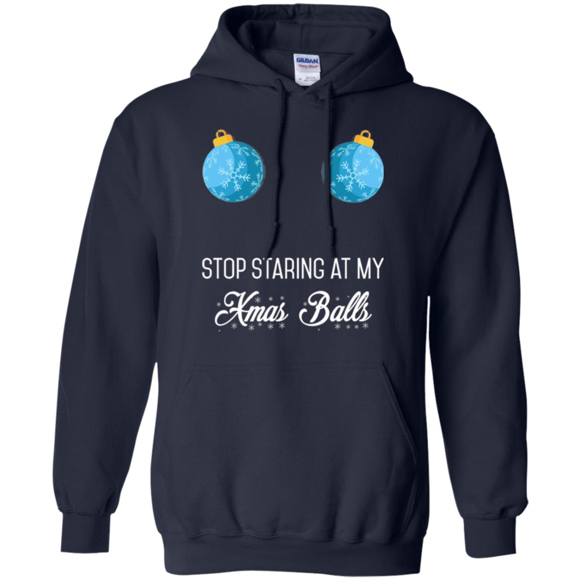 Christmas T-shirt Stop Staring At My Xmas Balls Navy