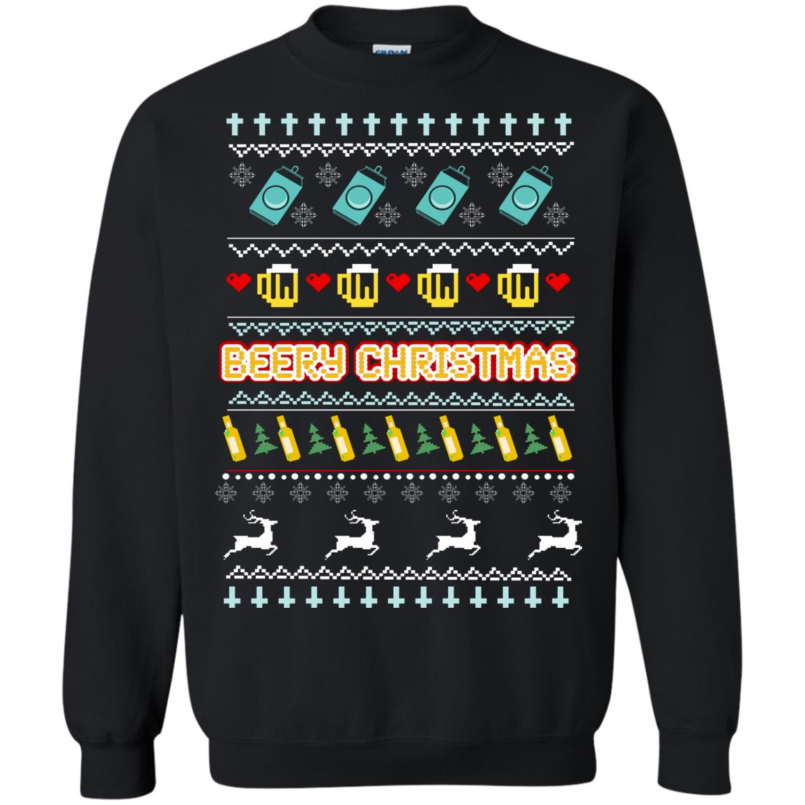 Beery Christmas Merry X-mas Beer Drinking Lovers Gift Shirt Black
