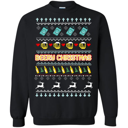 Beery Christmas Merry X-mas Beer Drinking Lovers Gift Shirt Black