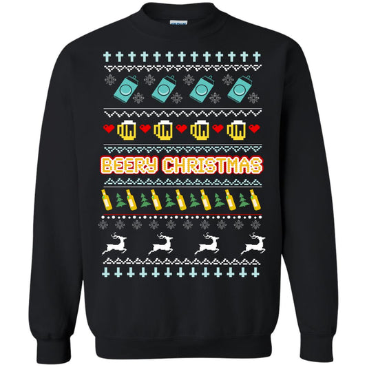 Beery Christmas Merry X-mas Beer Drinking Lovers Gift Shirt Black