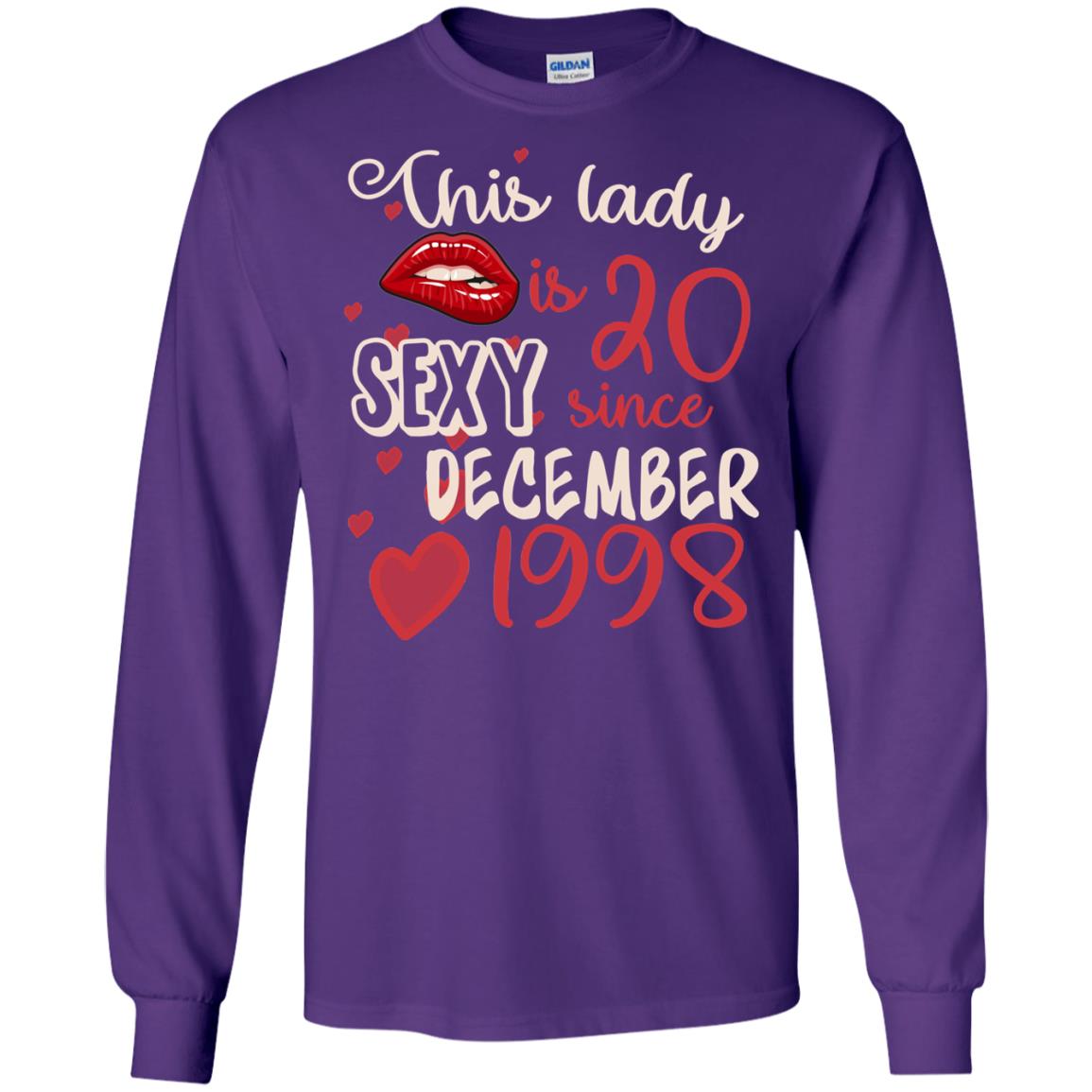 This Lady Is 20 Sexy Since December 1998 20th Birthday Shirt For December Womens Purple
