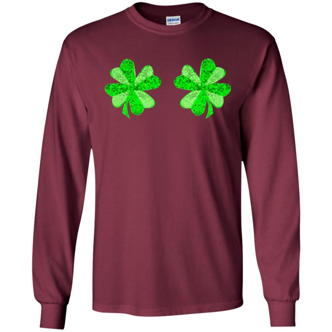 Funny Shamrock Boobs St Patricks Day T-shirt Maroon