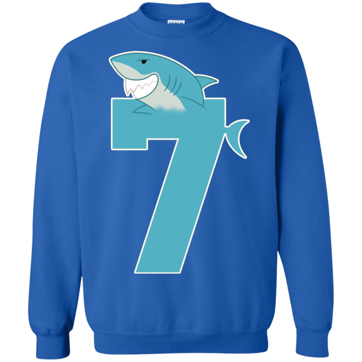 7th Birthday Shark Party Shirt Royal