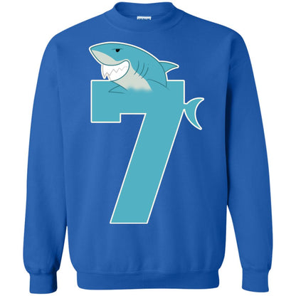 7th Birthday Shark Party Shirt Royal