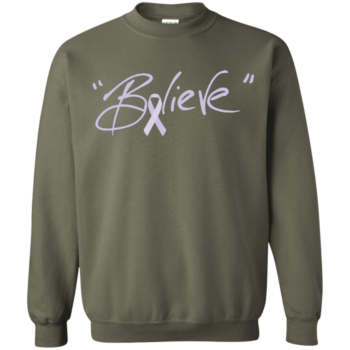 All Cancer Awareness Shirt Lavender Ribbon Believe Military Green
