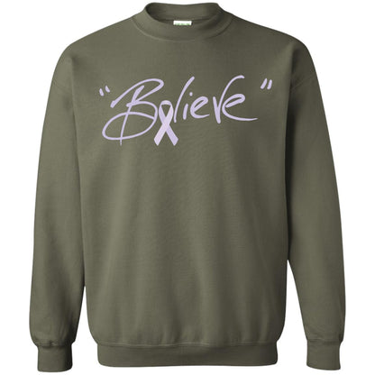 All Cancer Awareness Shirt Lavender Ribbon Believe Military Green
