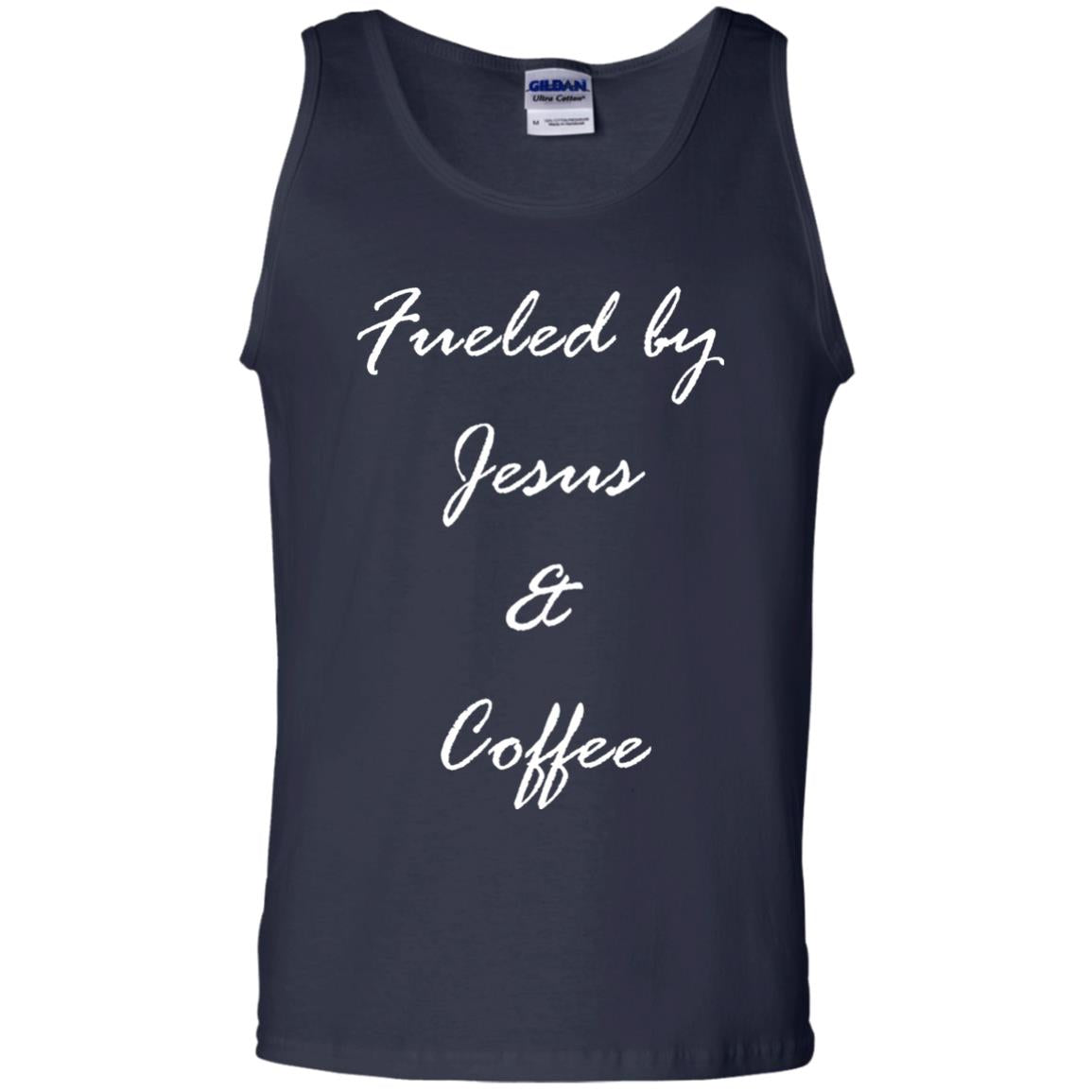 Fueled By Jesus Coffee Graphic Christian T-shirt Navy