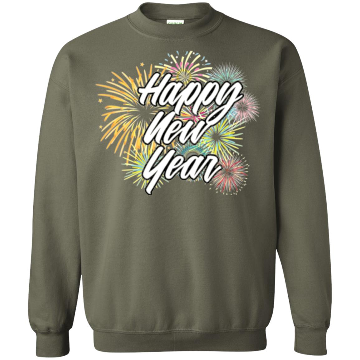 Happy New Year T-shirt Fireworks Military Green