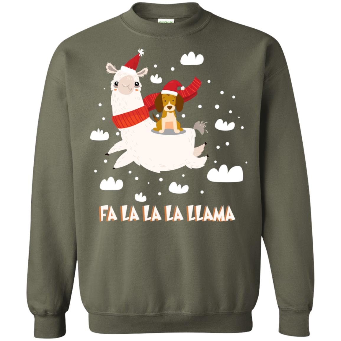 Fa La La La Llama With Beagle X-mas Gift Shirt Military Green