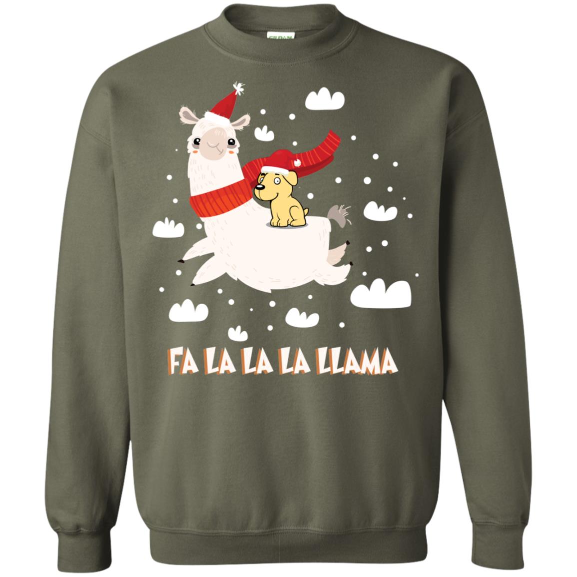 Fa La La La Llama With Labrador X-mas Gift Shirt Military Green