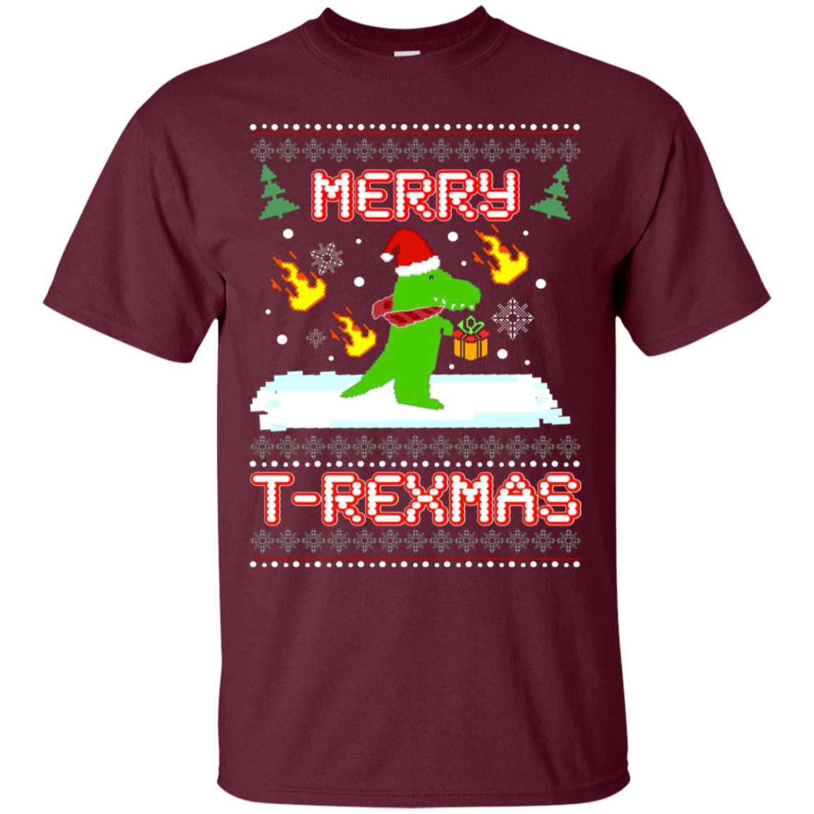 Merry T-rexmas X-mas Dinosaur Saurus Gift Shirt Maroon