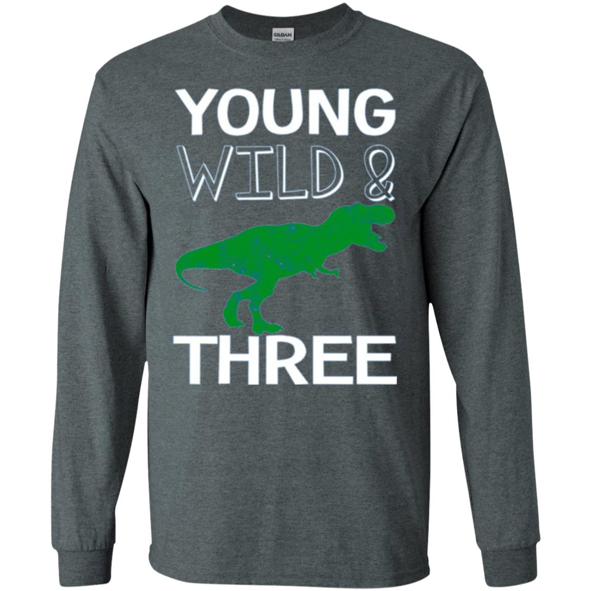 Dinosaur T-shirt Young Wild And Three Dark Heather