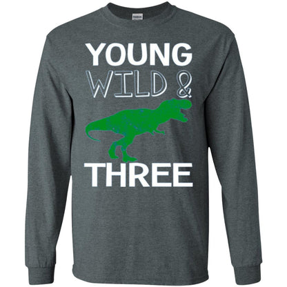 Dinosaur T-shirt Young Wild And Three Dark Heather