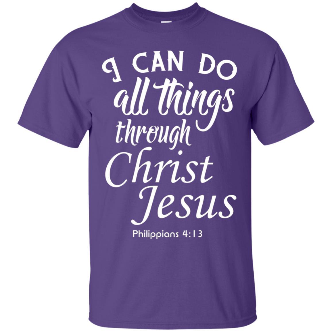Christian T-shirt I Can Do All Things Through Christ Jesus Purple