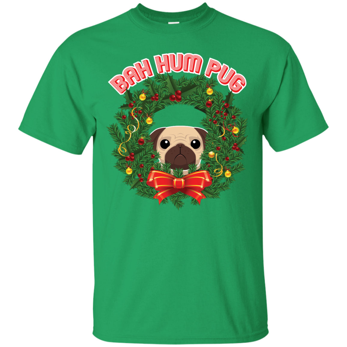 Christmas T-Shirt Bah Hum Pug Irish Green