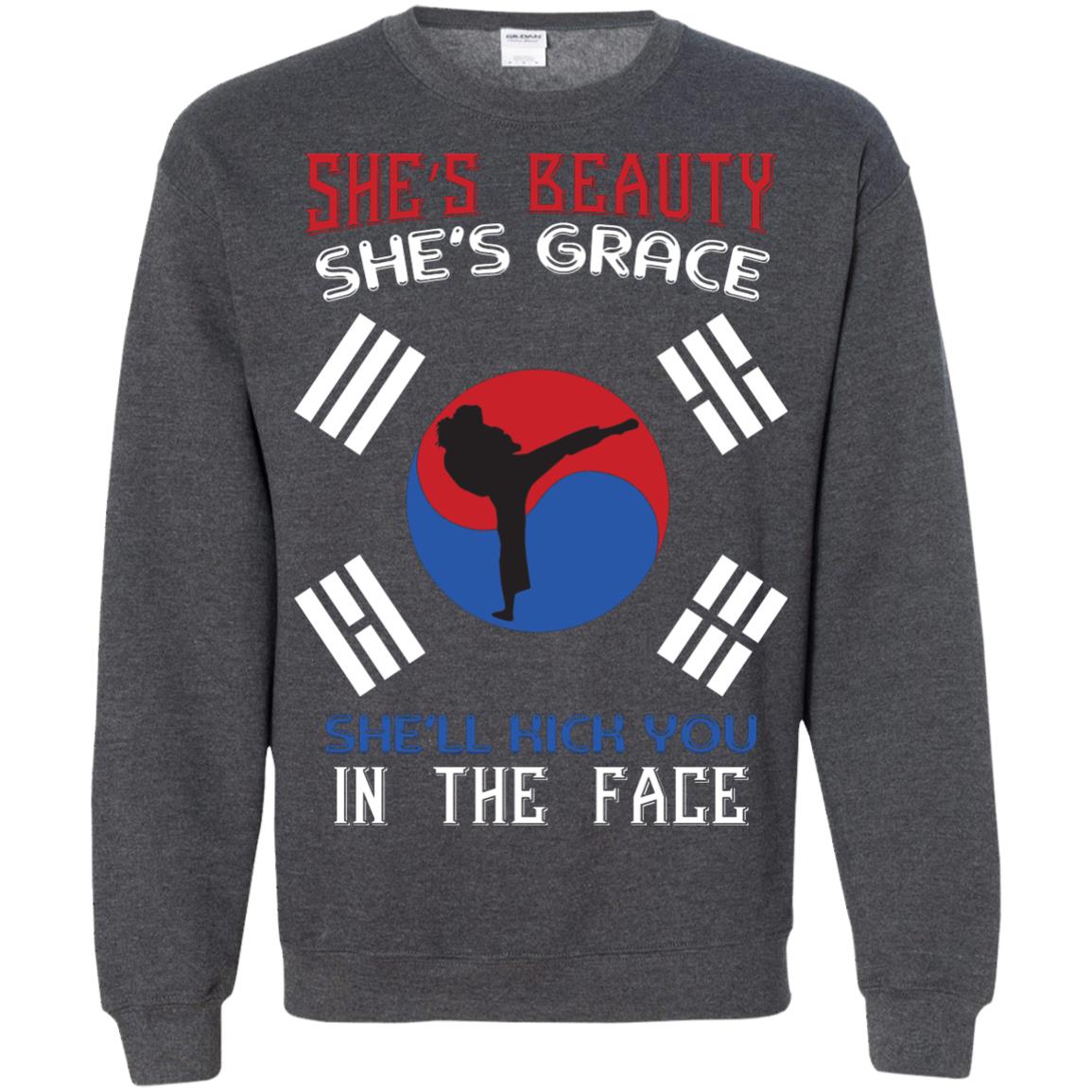 She’s Beauty She’s Grace She’ll Kick You In The Face Taekwondo T-shirt Dark Heather