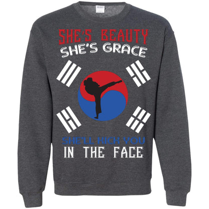She’s Beauty She’s Grace She’ll Kick You In The Face Taekwondo T-shirt Dark Heather