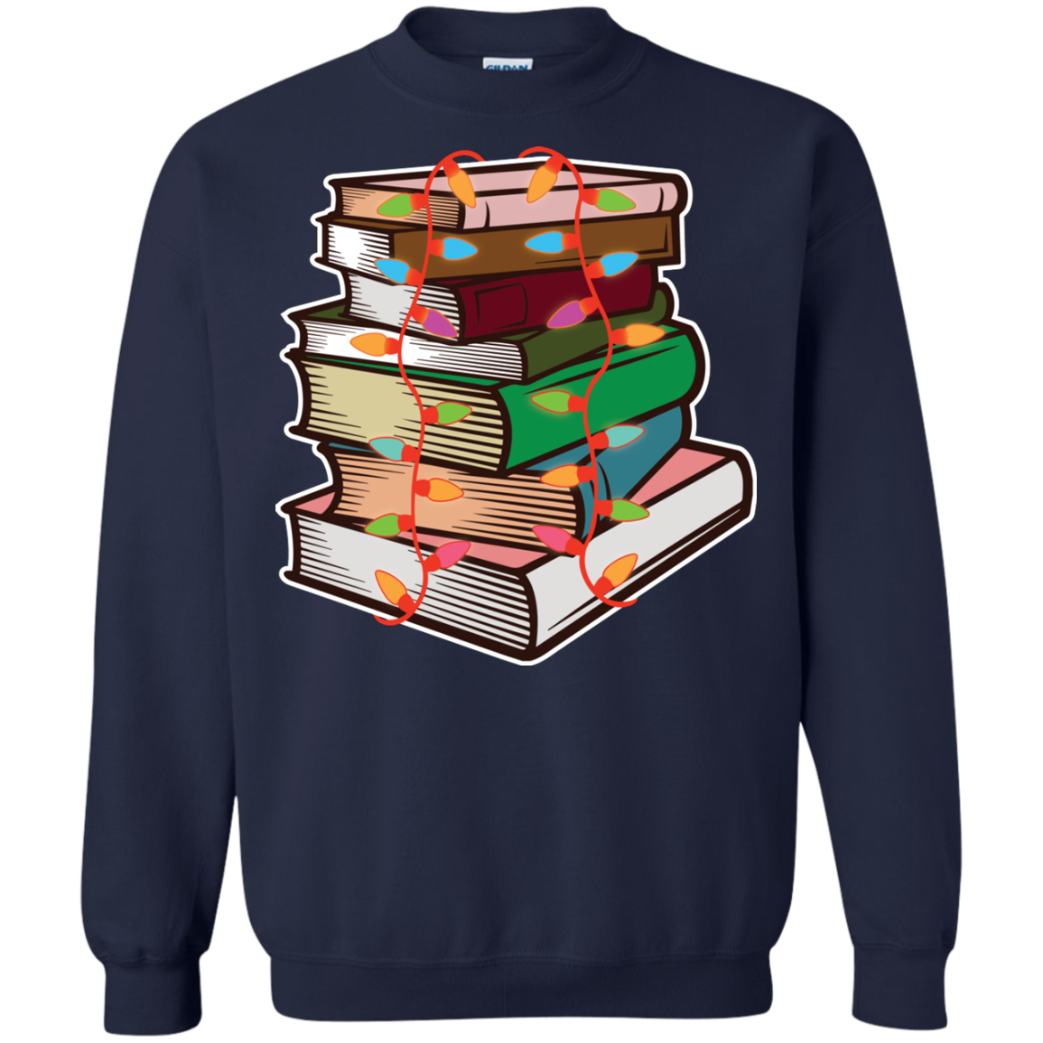 Fairy Lights Christmas Gift T-shirt Book Lover Navy