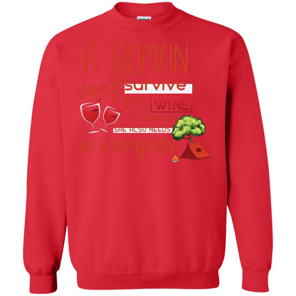A Woman Cannot Survive On Wine Alone, She Also Needs A Camper Shirt Red
