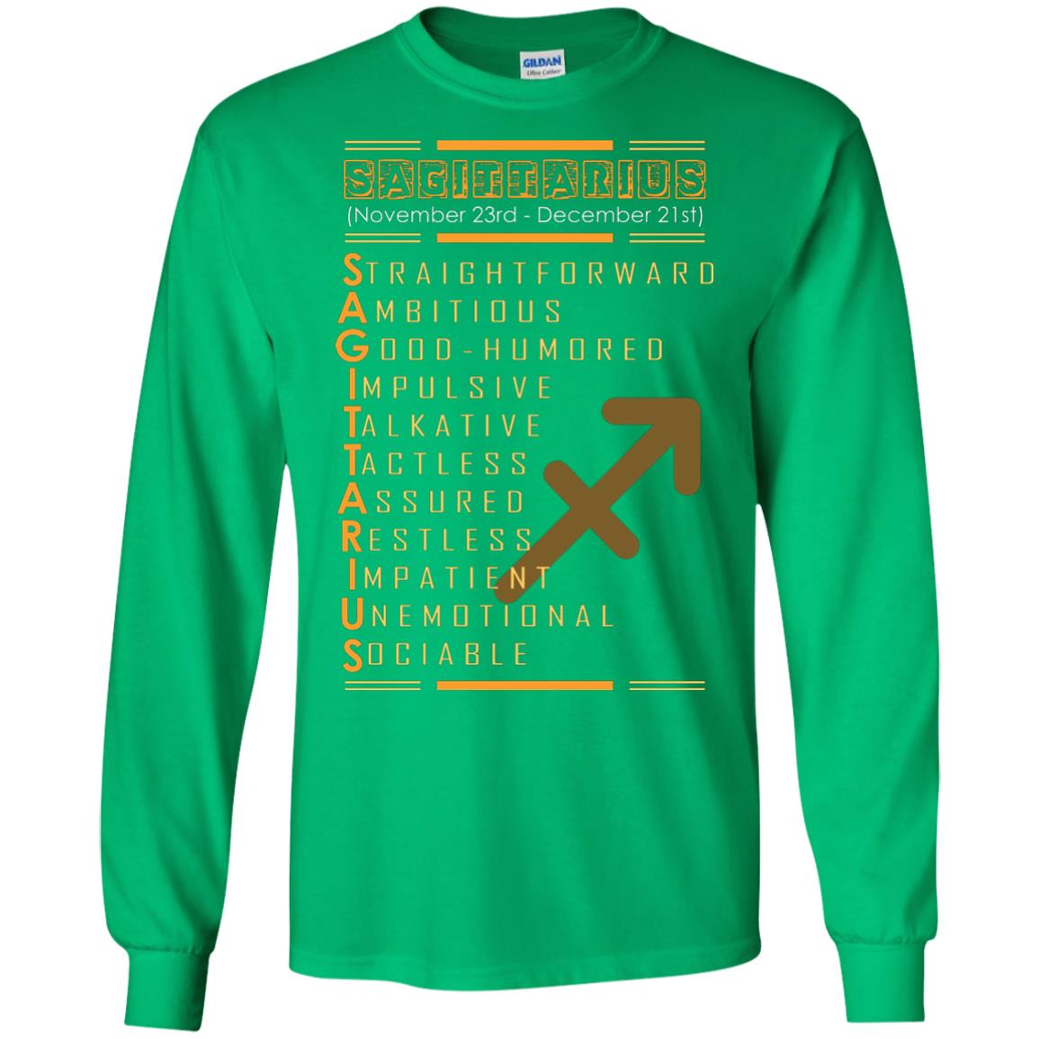 Sagittarius Birthday Shirt Straightforward Ambitious Good Humored Impulsive Talkative Irish Green