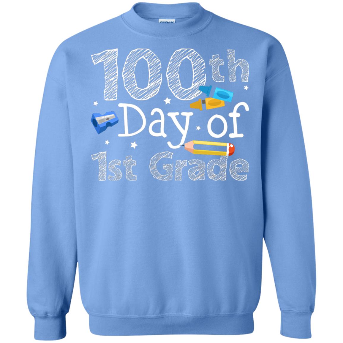 Kindergarten T-shirt 100th Day Of 1st Grade Carolina Blue