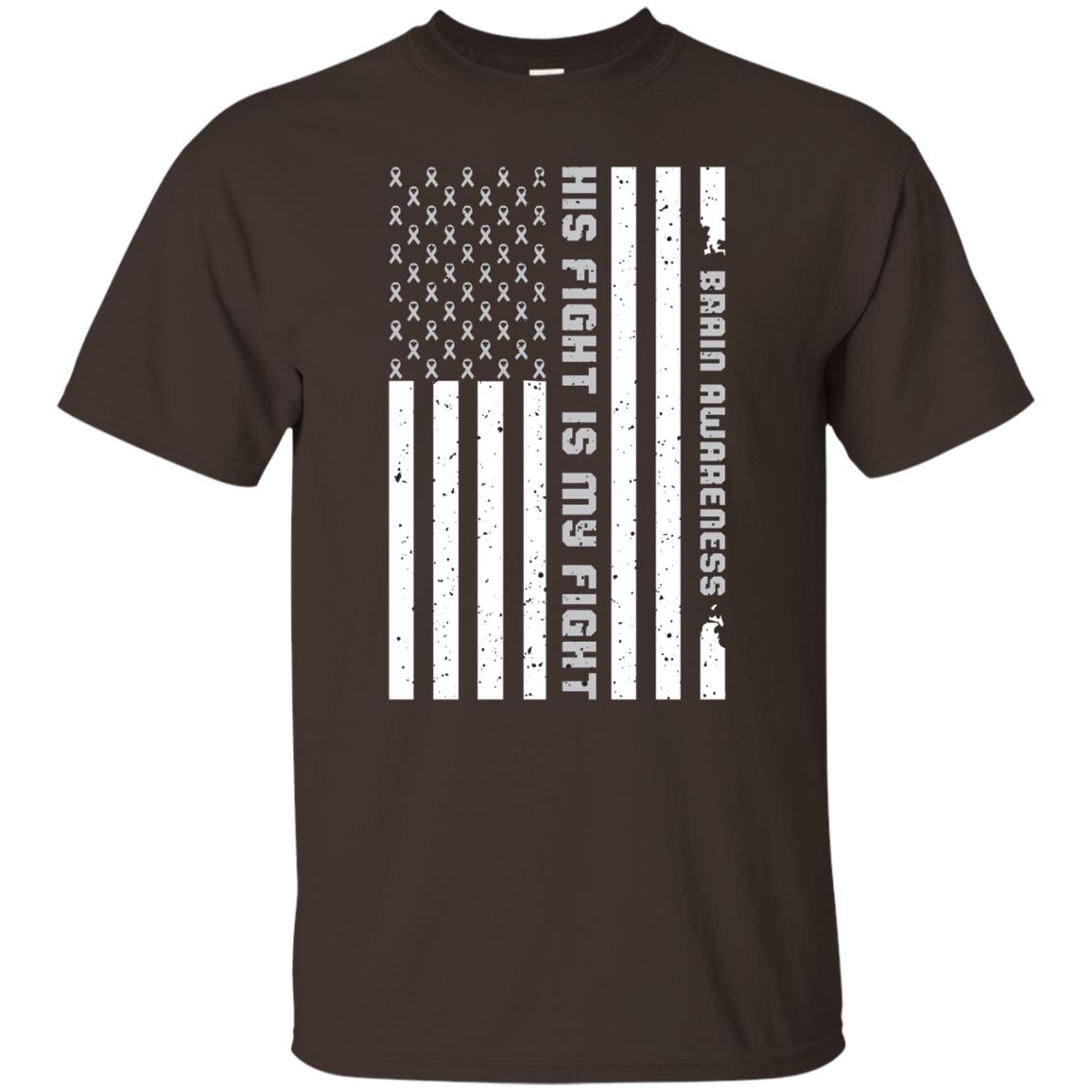 Brain Awareness His Fight Is My Fight Grey Ribbon Stars Flag Of Usa Shirt Dark Chocolate