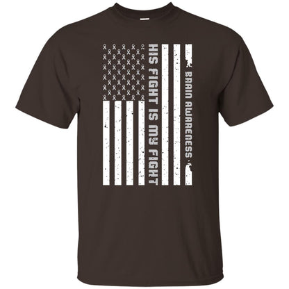 Brain Awareness His Fight Is My Fight Grey Ribbon Stars Flag Of Usa Shirt Dark Chocolate