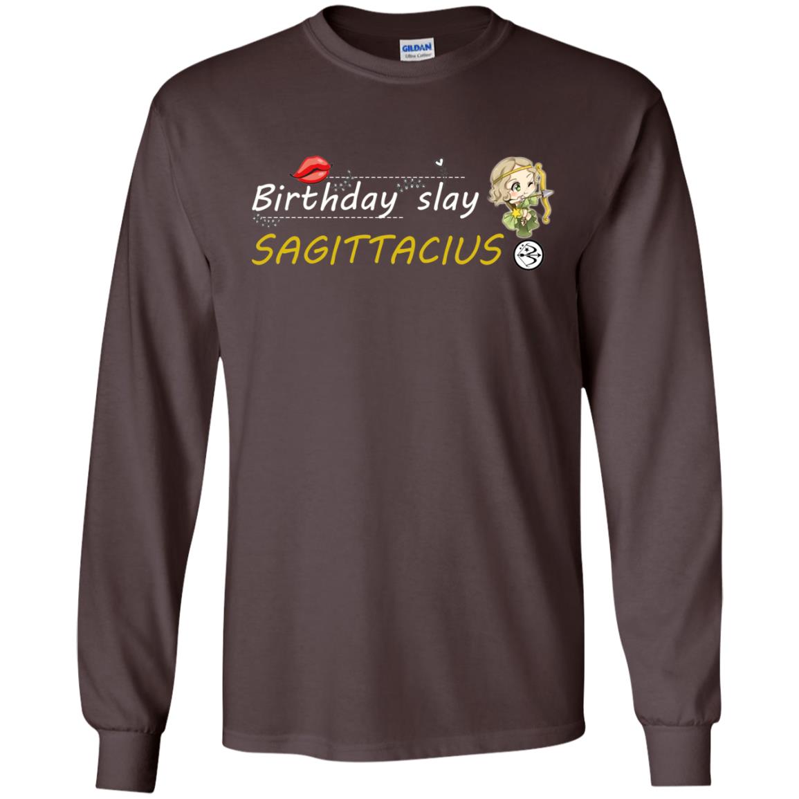 Cute Sagittarius Girl Birthday Lip Slay T-shirt Dark Chocolate
