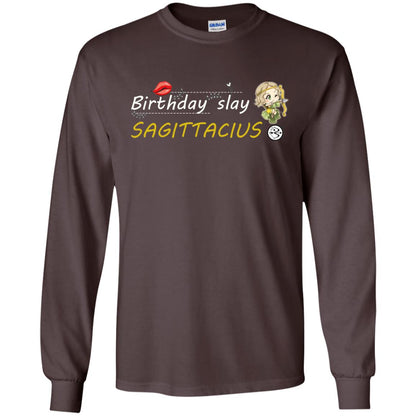 Cute Sagittarius Girl Birthday Lip Slay T-shirt Dark Chocolate
