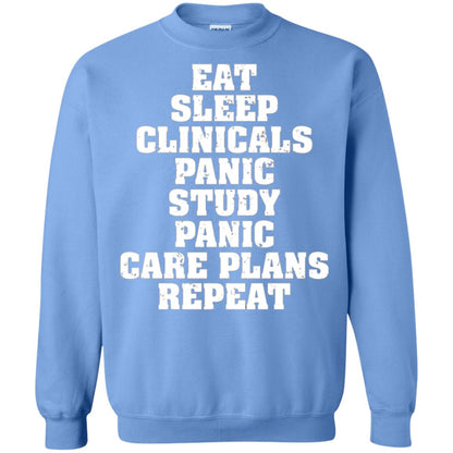 Funny Nursing Student T-shirt Eat Sleep Clinicals Panic Carolina Blue