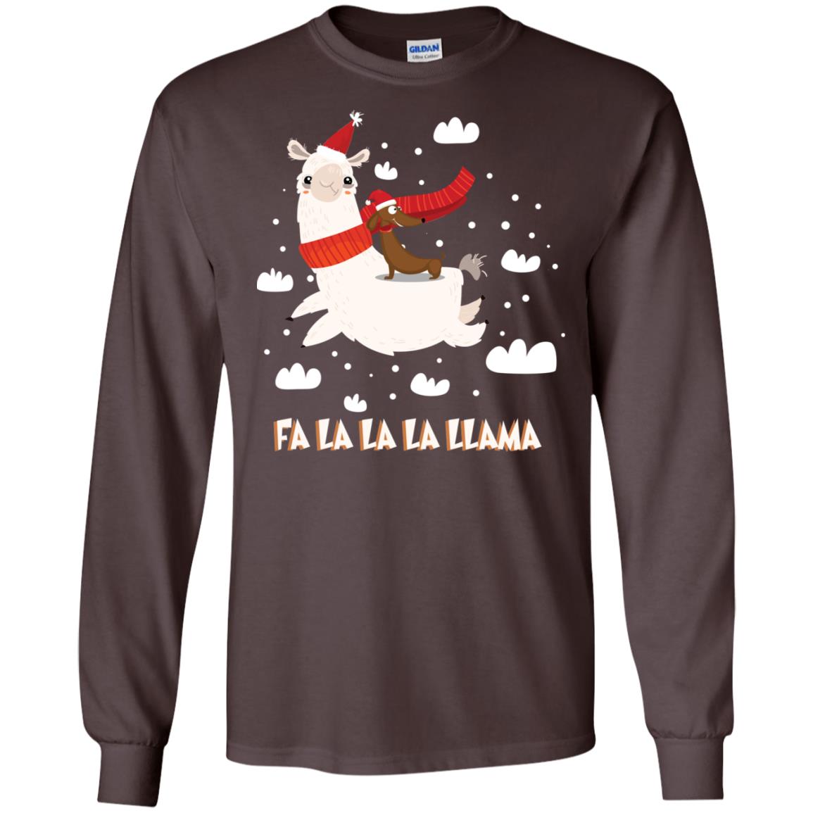 Fa La La La Llama With Dachshund X-mas Gift Shirt Dark Chocolate
