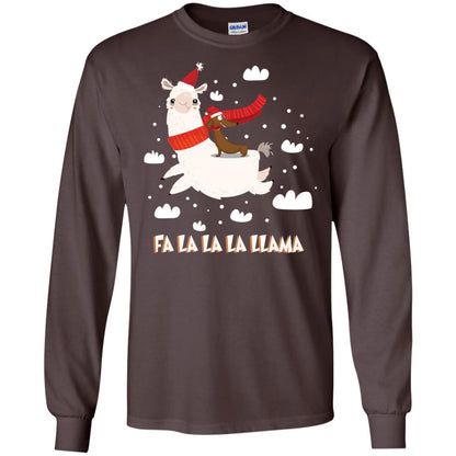 Fa La La La Llama With Dachshund X-mas Gift Shirt Dark Chocolate