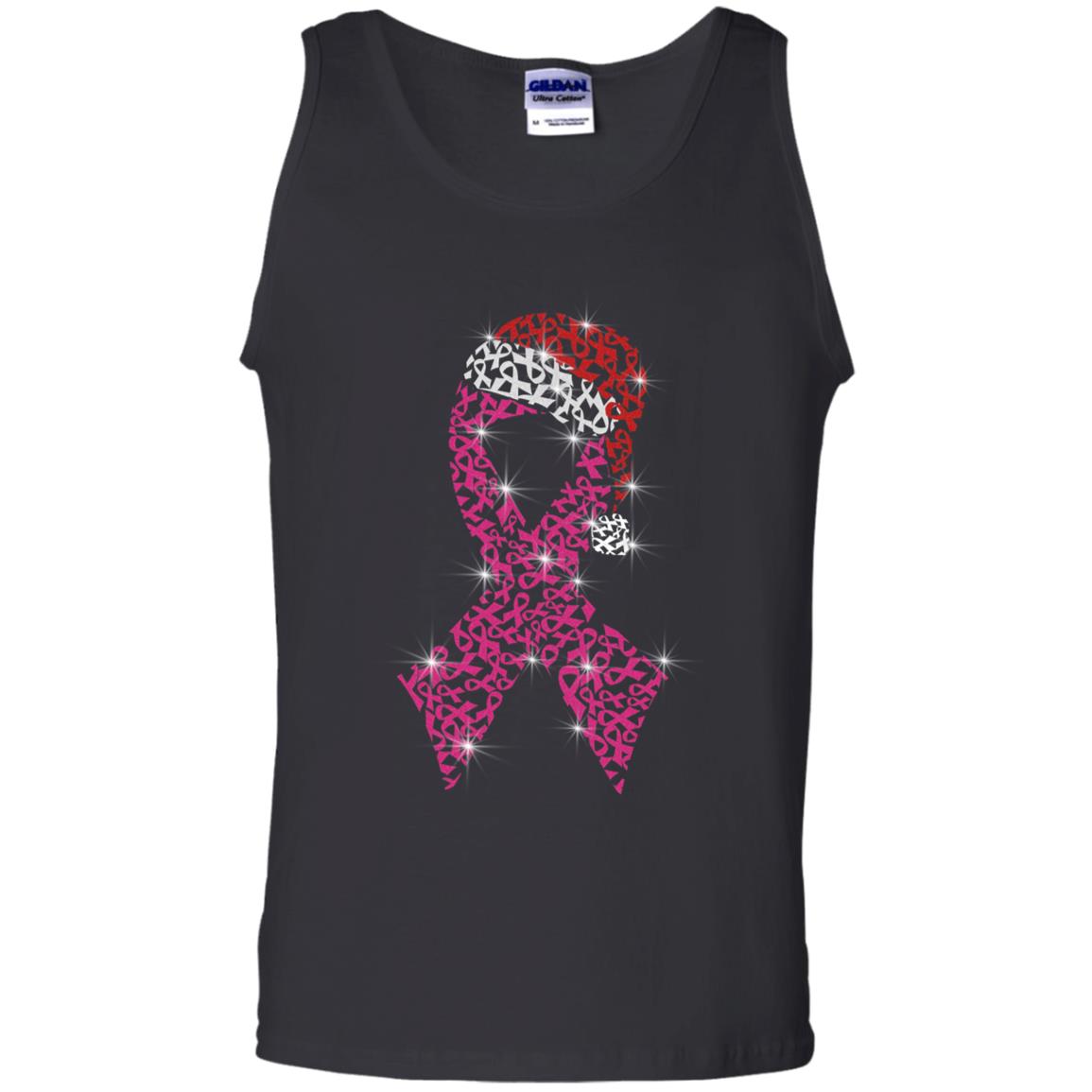 Pink Ribbon With Santa Hat Breast Cancer Awareness X-mas Gift Shirt Black