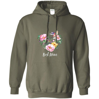 Best Mom Hummingbird Flower Heart Mommy Shirt Military Green