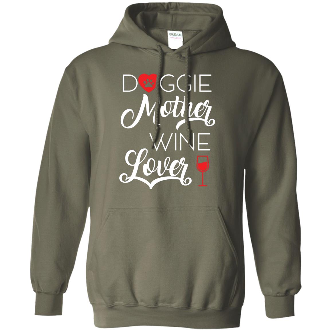 Doggie Mother Wine Lover Dog And Wine Gift Shirt For Mom Military Green