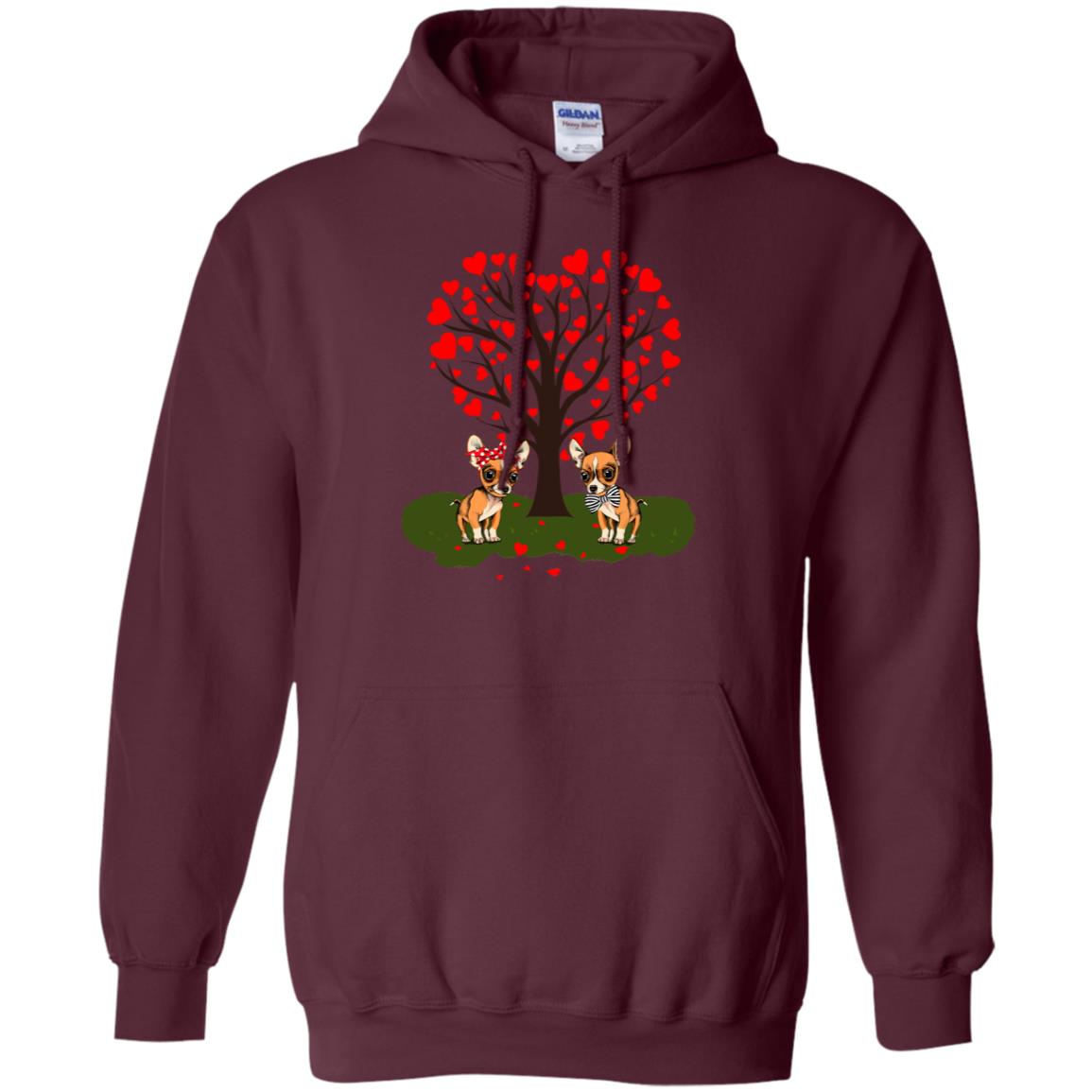 Valentine Chihuahua Couple Heart Tree Shirt Maroon