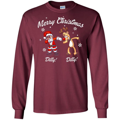 Christmas T-shirt Santa And Reindeer Dilly Dilly Maroon