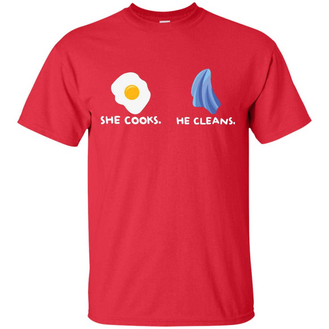 She Cooks He Cleans Shirt For Couple Red