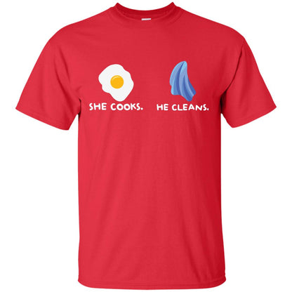 She Cooks He Cleans Shirt For Couple Red