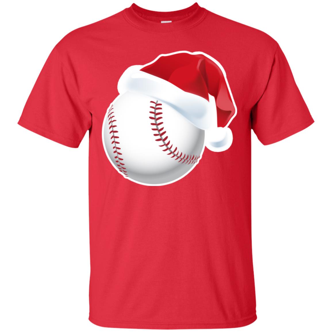 Baseball With Santa Claus Hat X-mas Shirt For Baseball Lovers Red