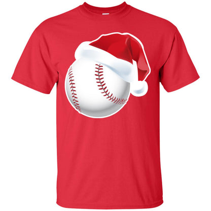 Baseball With Santa Claus Hat X-mas Shirt For Baseball Lovers Red