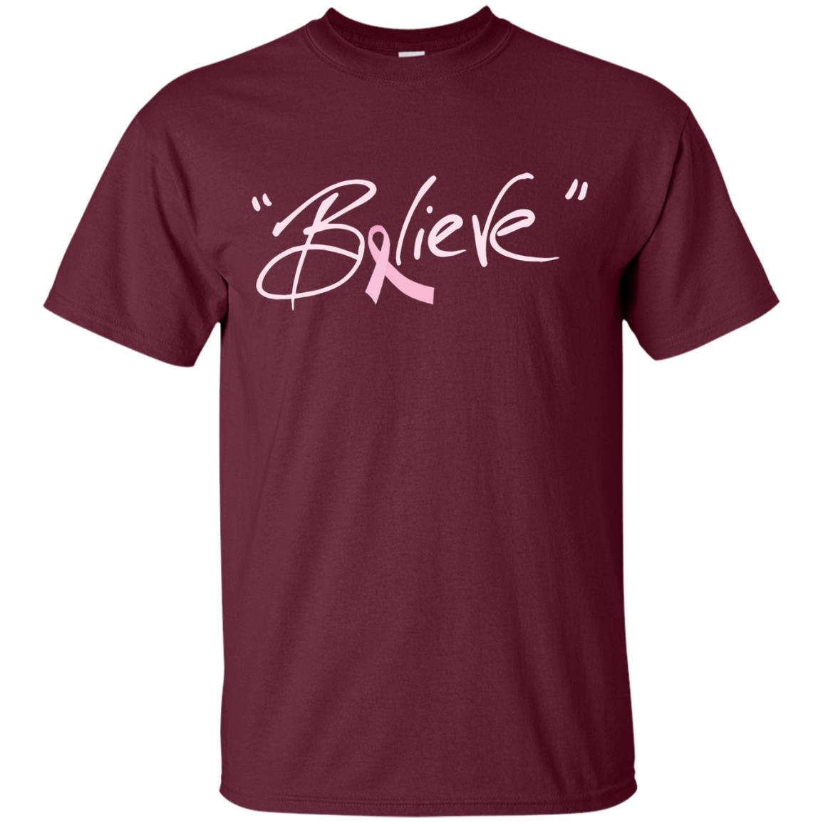 Breast Cancer Awareness Shirt Pink Ribbon Believe Maroon