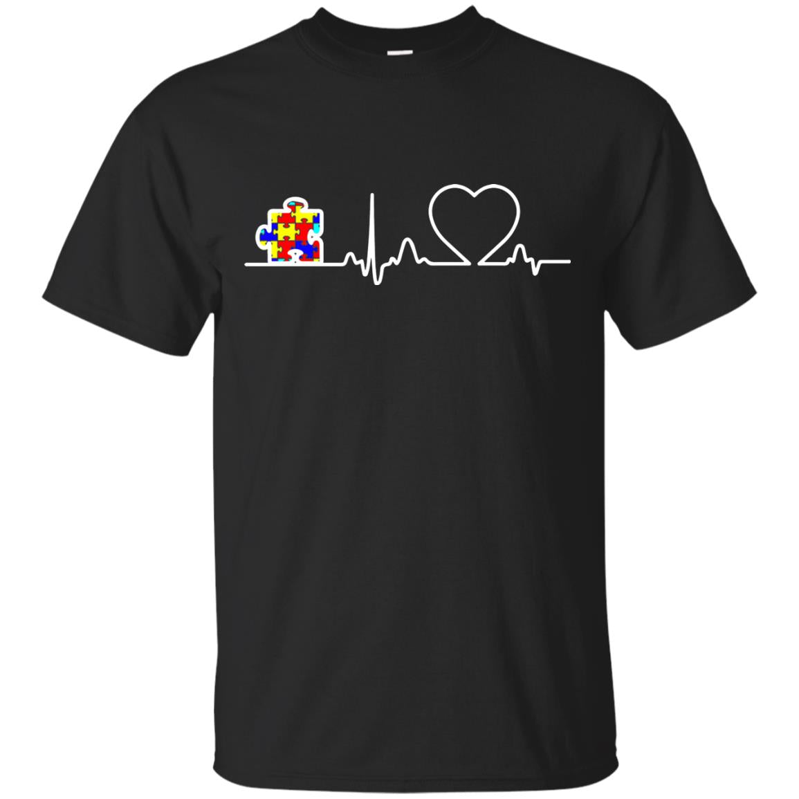 Puzzle Ribbon Heartbeat Autism Awareness T-shirt Black