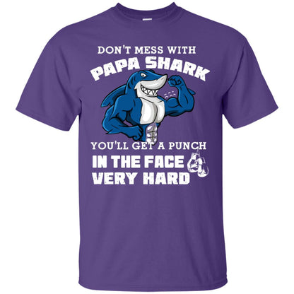 Don't Mess With Papa Shark You'll Get A Punch In The Face Very Hard Family Shark Shirt Purple