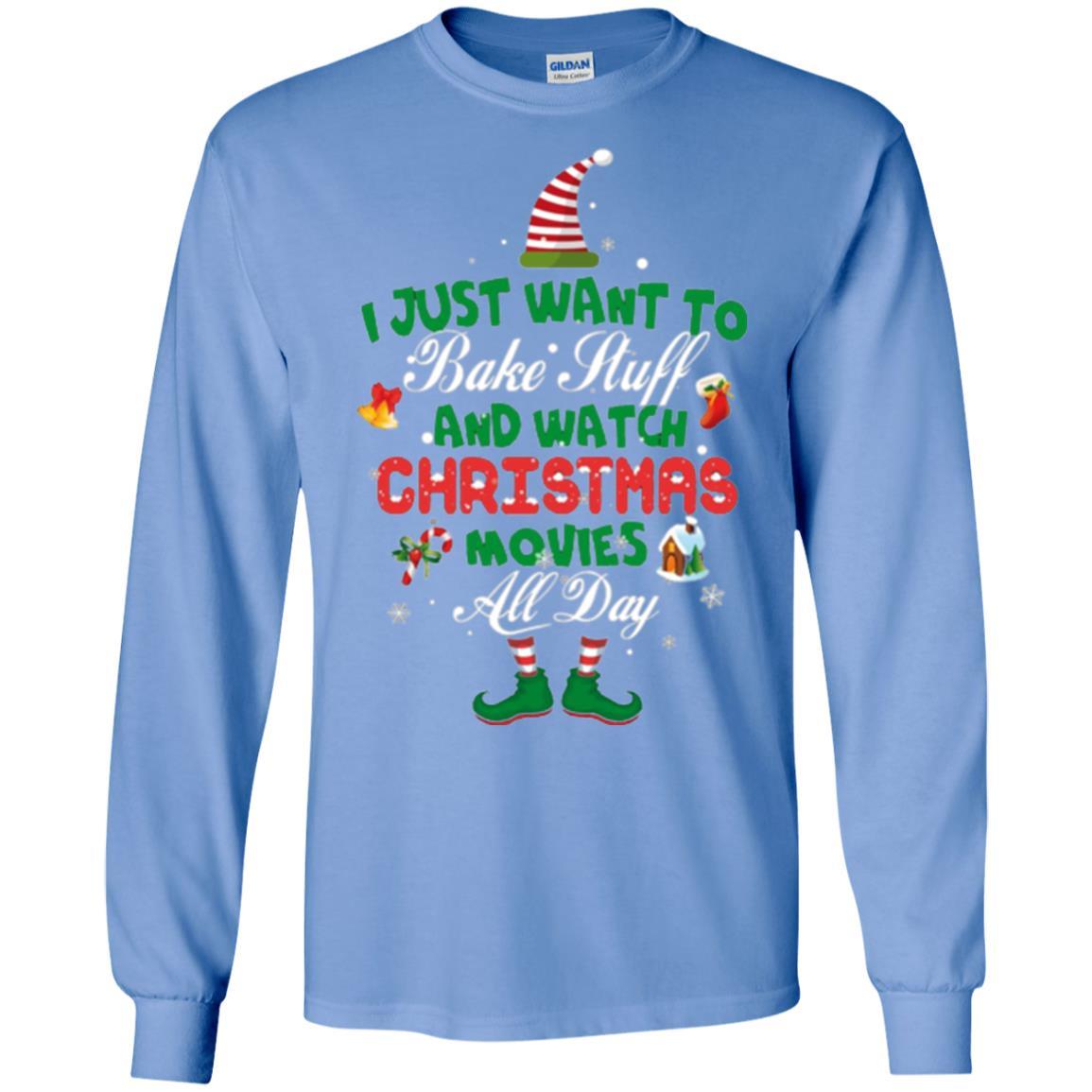 Christmas T-shirt I Just Want To Bake Stuff And Watch Christmas Movies Carolina Blue